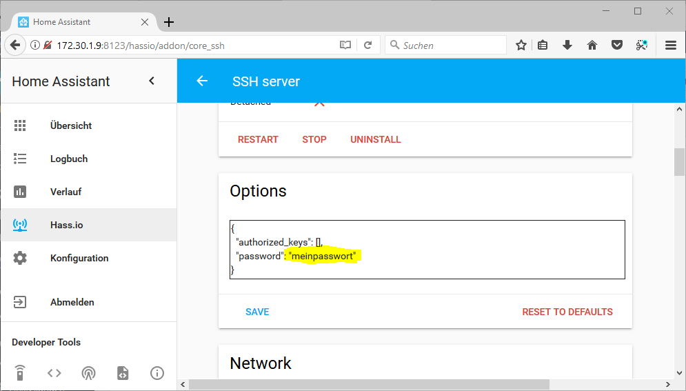 Hassio SSH Password